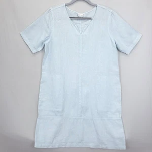 Pure Jill Garment Dyed Women M Blue 100% Linen Short Sleeve Shift Casual Summer - Picture 1 of 11