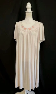 Shadowline Nightgown Pink Silky Nylon and Rose Embroidery Breezy Loose Cut Sz 3X - Picture 1 of 5