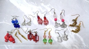 Earring Bundle 10 Pairs Charm Bead Silver Tone Gold Tone Red Blue Pink Green Mix - Picture 1 of 22