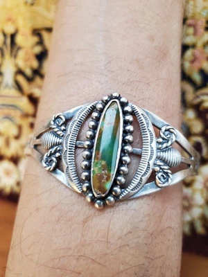 sterling silver Navajo Southwest Turquoise Unique Cuff Bracelet - Image 1 of 4