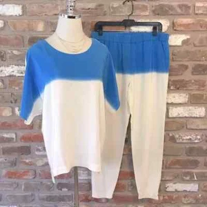 Conjunto Top y Pantalones TIBI NEW YORK Mujer Azul Crema 100% Seda M 6 - Imagen 1 de 6