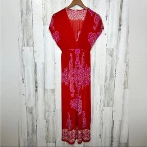 India Boutique Women's Plunge V Neck Maxi Dress Red Purple Size Small - Picture 1 of 10