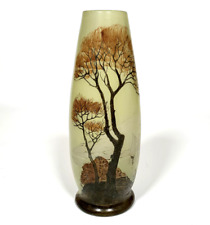 Antique French Glass Vase Mediterranean Seascape Sailboat Tree Signed Jem 1920’s