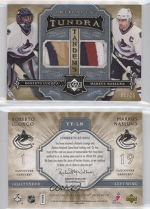 2007 Artifacts Tundra Tandems Icy Blue /25 Roberto Luongo Markus Naslund Patch