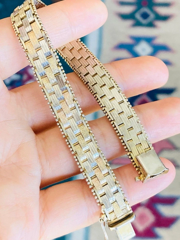 Brazalete súper pesado oro rosa 14kt oro amarillo sobre 925 esterlina 7,25" Foto 1 de 4