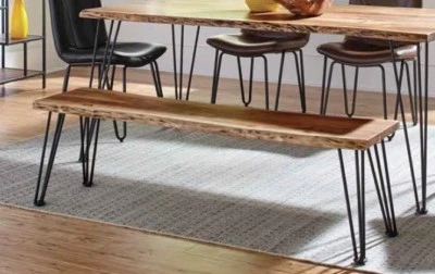 Sherman Natural Acacia Finish Dining Bench w/ Black Metal Legs by Coaster 190913 Foto 1 de 2