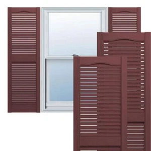 Ekena Millwork Louvered Shutters 14-1/2" x 75" Vinyl Standard Straight Top Red - Picture 1 of 12