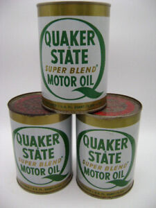 Vintage Oil Cans LOT Quaker State Metal Service Station Automotive 3 Cans
