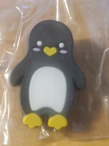 Cute Penguin Rubber Button Pin Krisgoat artwork pinback yellow feet Heart nose - Picture 1 of 2