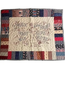 Embroidered And Quilted Patriotic Wall Hanging 31x26” Rustic Americana - Picture 1 of 4