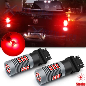 3157 Red Strobe Blinking Brake Tail Light Bulbs for Dodge RAM 1500 2500 2003-16 - Picture 1 of 12
