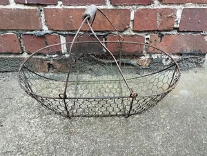 alter Erntekorb Kartoffelkorb Korb Drahtkorb Eisen Apfelkorb Kiepe Holzgriff  - Bild 1 von 8