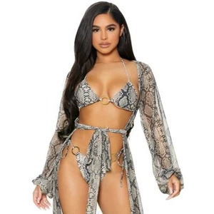 Kimono transparente frontal transparente con estampado de serpiente cubierta de baño manga larga 441423 - Imagen 1 de 4
