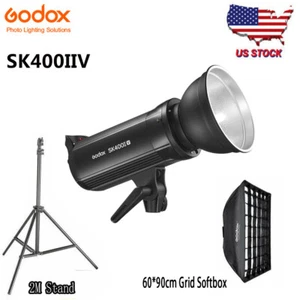 US Godox SK400II-V 400Ws Studio Strobe Flash+60*90cm Grid Softbox+2m Light Stand - Picture 1 of 15