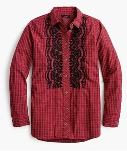J. Camicia Crew Petite Boyfriend ispirata a quadri rosso fuoco impreziosita 4P - Foto 1 di 7