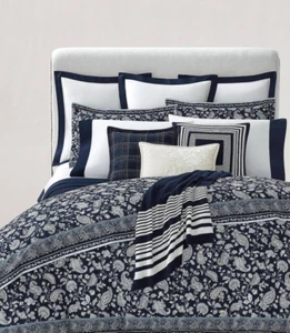 $355 RALPH LAUREN Delphine Paisley Full/Queen Duvet Cover - Navy - NEW - Picture 1 of 10