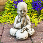 Drummer Monk Sculpture Antique Grey Stone Sitting Buddhist Man Garden Statue Art
