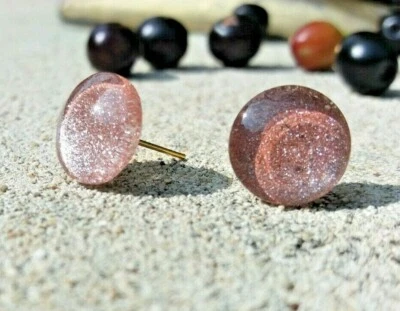 Ohrstecker Cabochon Ocker Rot Ziegel Glitzer Silber Handgemacht Ohrring Girl 05 - Bild 1 von 4