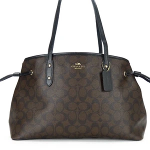 USADO COACH Bolso de Mano F57842 Signature Cuero/PVC Negro Marrón Oscuro Hombro - Imagen 1 de 15