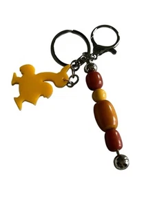 Vintage BAKELITE Animal Duck/Beads made into a Keychain Butterscotch Red Yellow - Picture 1 of 6