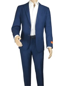 Men's ENZO Linen Spring Summer Suit Light Weight Breathable E58302-2 Navy Blue - Picture 1 of 12