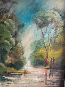 E. Harris Original Oil On Canvas Painting With Vivid Colours - Picture 1 of 12