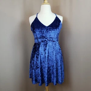 R Vivimos Dress 2XL Crushed Velvet Babydoll Blue Sleeveless Y2K Party Club Dance - Picture 1 of 10