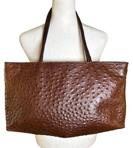 FALOR Ostrich Brown Rich Leather Handbag Woven Straps Italy Tote Luxury Vintage - Picture 1 of 13