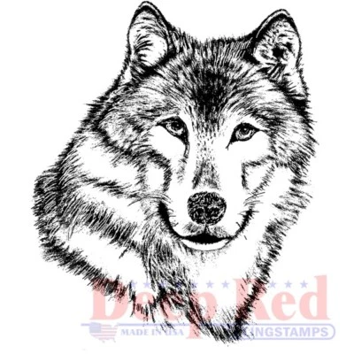 Deep Red Stamps Wolf Portrait Rubber Cling Stamp - Image 1 of 3
