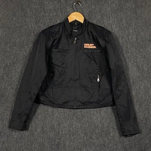Harley Davidson Womens Small Full Zip Nylon Cafe Motorcycle Biker Jacket Black - Picture 1 of 24