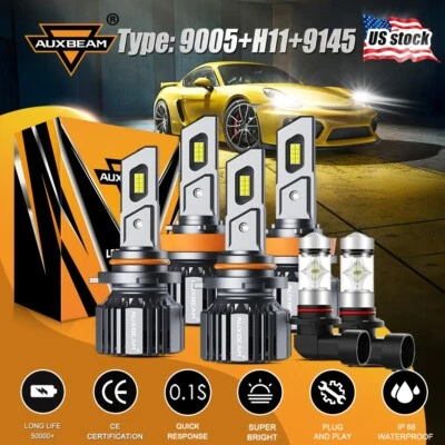 For Ford F-150 2015-2023 6x AUXBEAM LED Headlight Fog Light Bulbs 9005 H11 9145 - Image 1 of 4