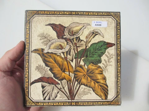 Victorian Ceramic Tile Floral Flowers Leaf Art Nouveau Old Antique England 1885 Cover