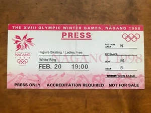 1998 Nagano Olympic FIGURE SKATING Ladies free program ticket LIPINSKI KWAN CHEN - Picture 1 of 3