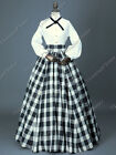 Victorian Civil War Dickens Black and White Tartan Dress Theater Costume 314
