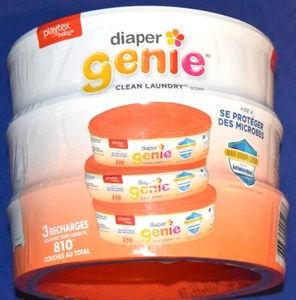 Playtex DIAPER GENIE PAIL REFILL 3 Pk Clean Laundry Scent 810 Count Sealed - Picture 1 of 2