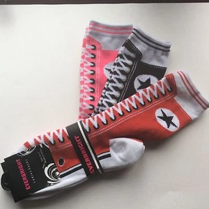 3 PAIRS LADIES SNEAKER NOVELTY SOCKS*LIKE AN OLD FASHIONED SNEAKER* PINK/BLK/RED - Picture 1 of 3