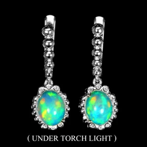 925 Sterling Silver Earrings Oval Fire Opal 9x7mm Simulated Cz Gemstone Jewelry - Picture 1 of 10