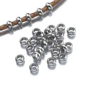 20Pcs Stainless Steel Round Sliders Spacer Beads fit 4mm Round Leather Cord - Picture 1 of 6