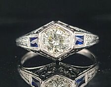 18k white gold Vintage art deco engagement ring 0.55ct.natural round diamond 