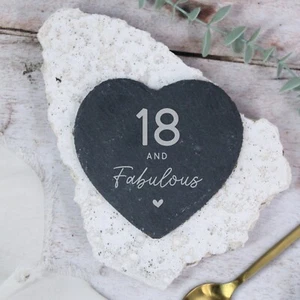 Laser Engraved Heart Slate Coaster 18 & Fabulous Milestone 18th Birthday Gift - Picture 1 of 1