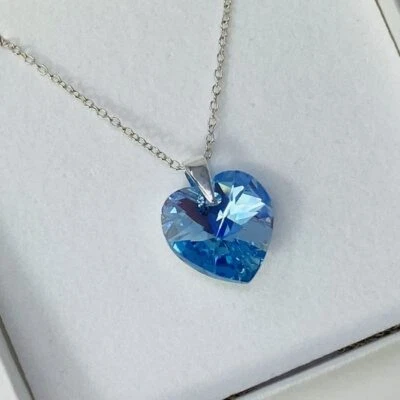 Collar Colgante Plata 925 Corazón Aguamarina Regalo Hecho con Cristales Austriacos Foto 1 de 4
