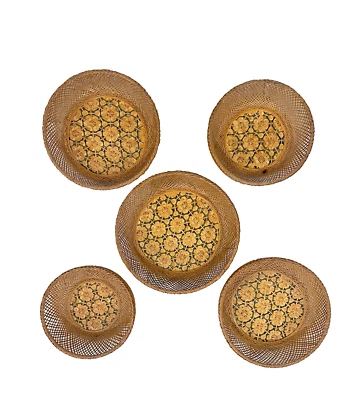 Juego de 5 cestas redondas de mimbre de colección Boho almacenamiento decoración de pared tejido de flores Foto 1 de 4
