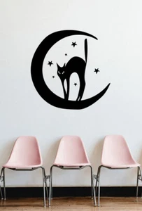 Cat Wall Decal Removable Wall Crescent Living Magic Moon Room AA095 - Picture 1 of 3