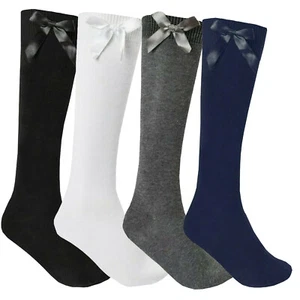 6 PAIRS GIRLS PLAIN COTTON KNEE HIGH BACK TO SCHOOL KIDS LONG SOCKS BOW ALL SIZE - Picture 1 of 9