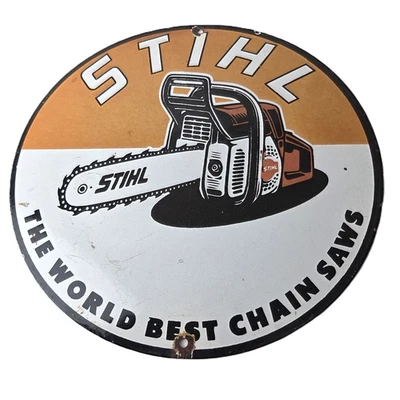 Letrero de motosierra Stihl vintage - exhibición de ferretería de porcelana mejor sierra letrero de gas Foto 1 de 4