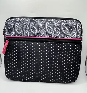 Pampered Chef Tablet/IPad Case Padded Black White Pink Paisley Polka Dot ~ EUC - Picture 1 of 5