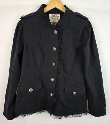 Nick and Mo Anthropologie Women's Size Large Black Lace Military Jacket Blazer - Image 1 of 4