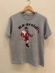 Vintage Detroit Red Wings Bob Probert Ha-arold! T-Shirt  Gray Screen Stars M - Picture 1 of 4