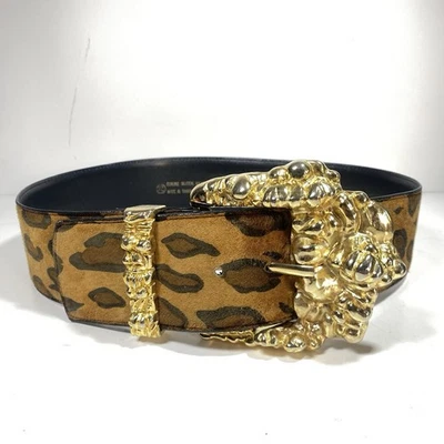 DE COLECCIÓN Cinturón Hebilla Ancha Mujer Mediano Leopardo Dorado Gamuza Cuero Cintura Cadera RARO Foto 1 de 4