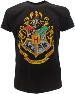 T Shirt Harry Potter Stemma Hogwarts Taglie Bimbo Adulto Colore Nero - Picture 1 of 3